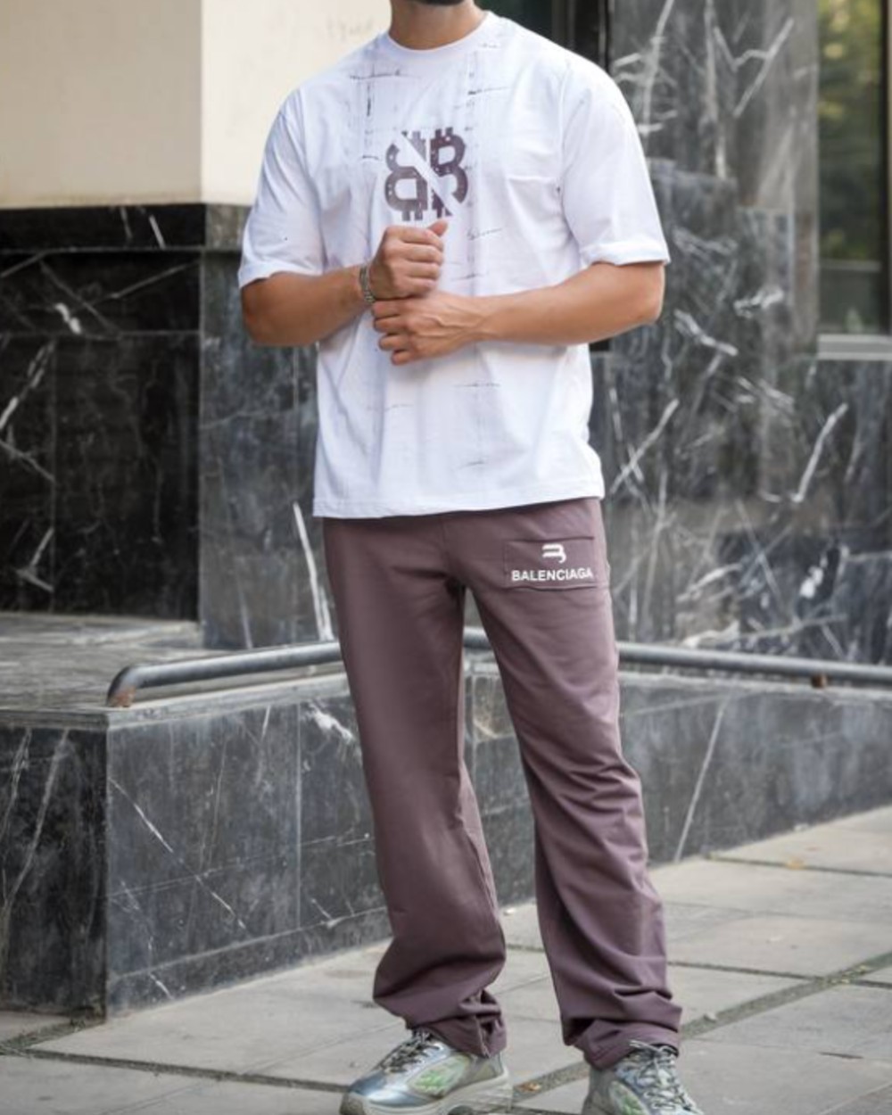 ست اسلش و تیشرت مردانه طرح بالنسیاگا