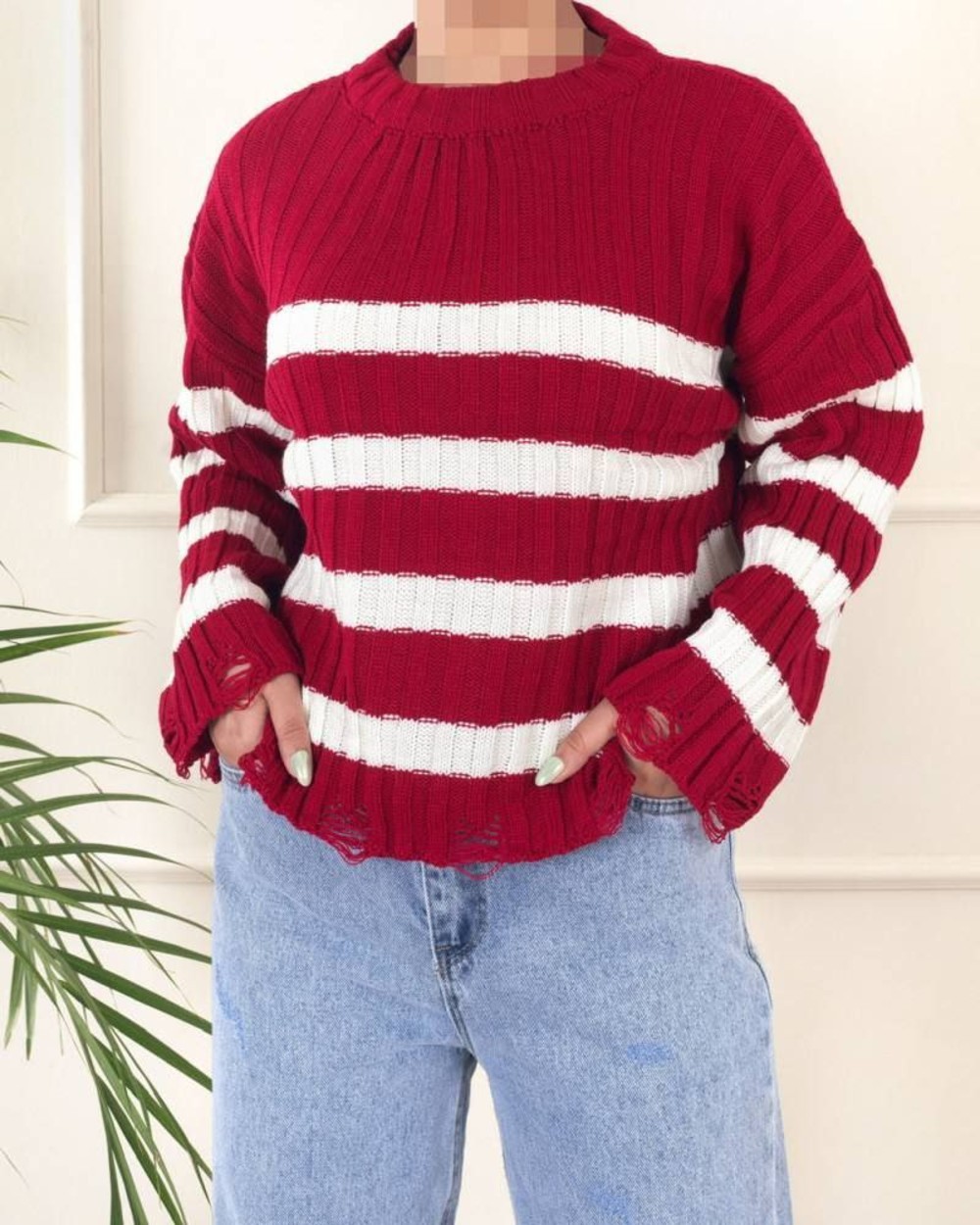 بلوز بافت راه راه پایین زاپدار