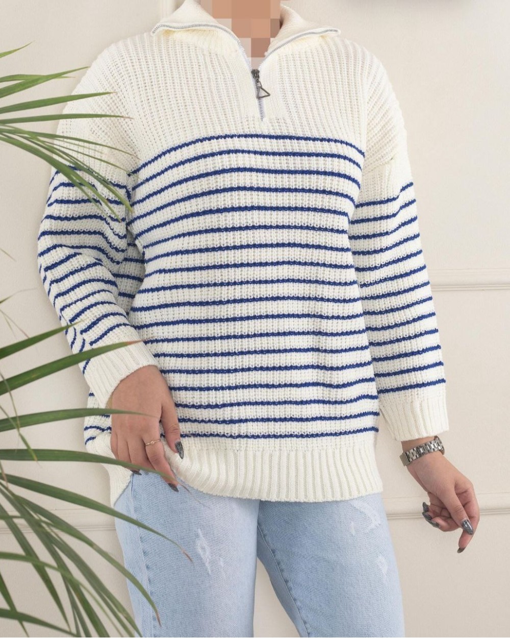 بلوز بافت زیپدار فندوقی کد ۴۰۱۴