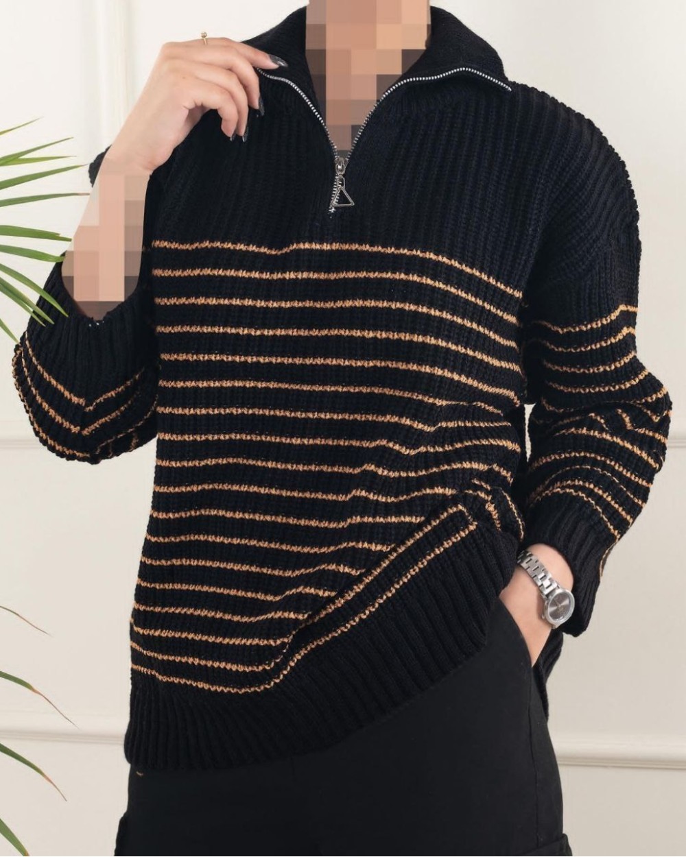 بلوز بافت زیپدار فندوقی کد ۴۰۱۴