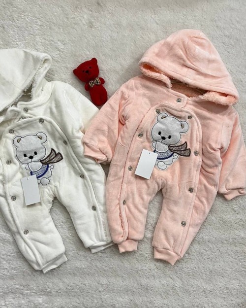  کاپشن سرهمی مخمل نوزادی خرس دکمه ای مشخصات