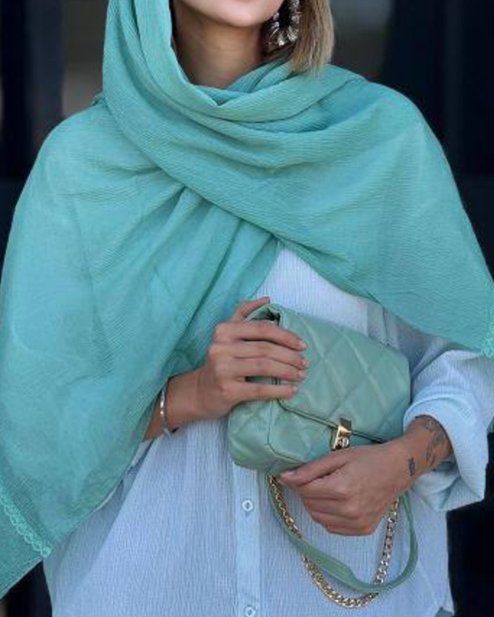 شال نخی دور دانتل گندمی