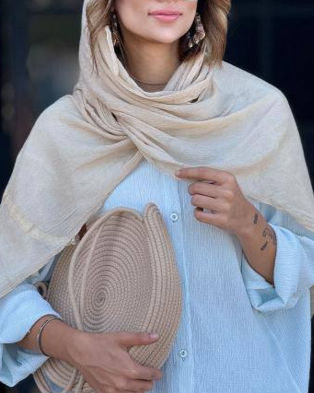 شال نخی دور دانتل گندمی