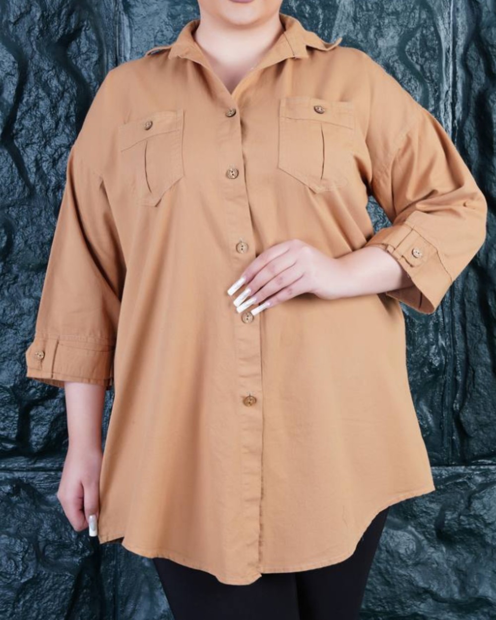 مانتو کتان سایز بزرگ آستین سه ربع