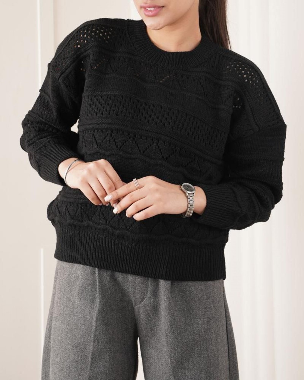 بلوز بافت ژور هفتی هشتی یقه گرد کد1012