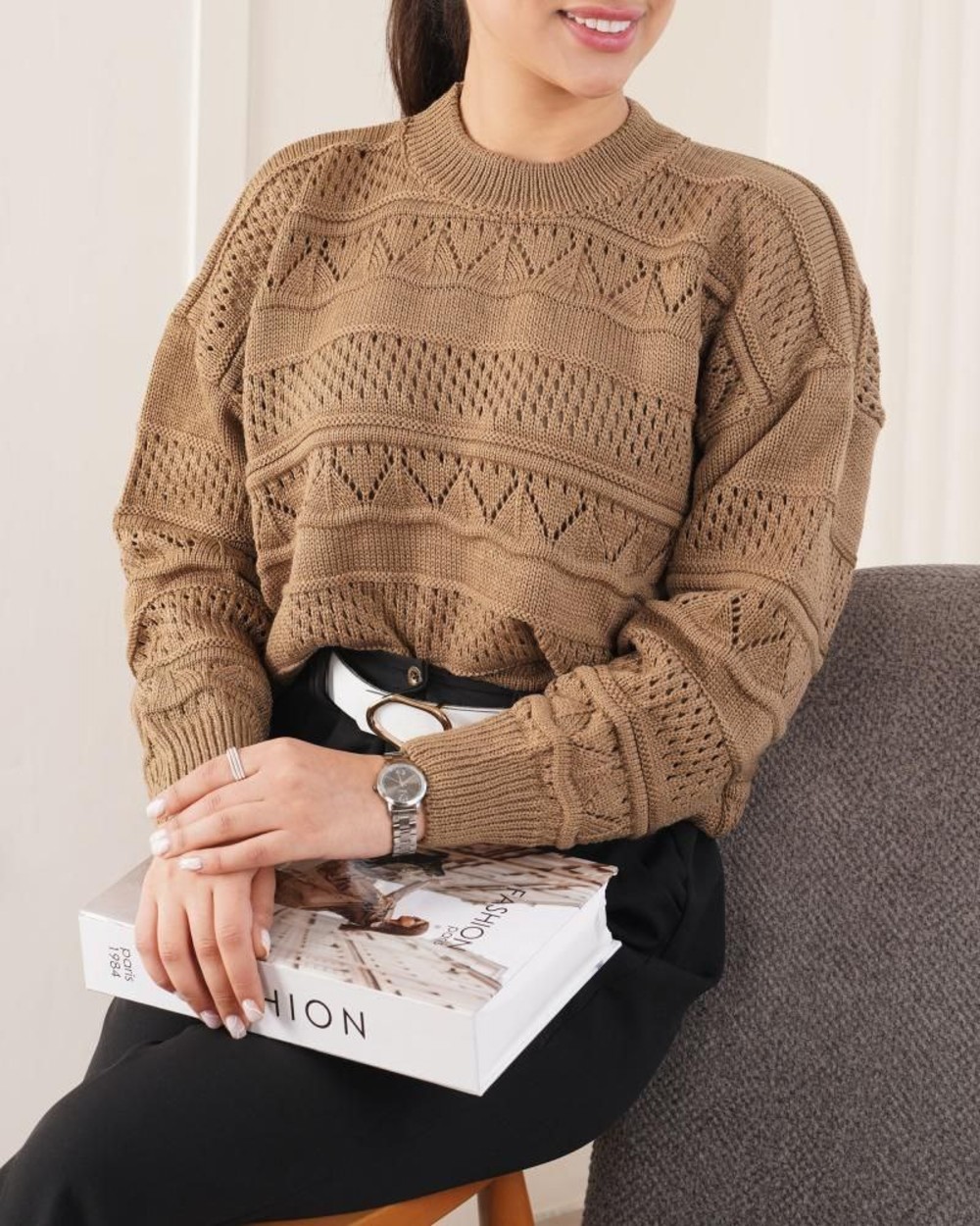 بلوز بافت ژور هفتی هشتی یقه گرد کد1012