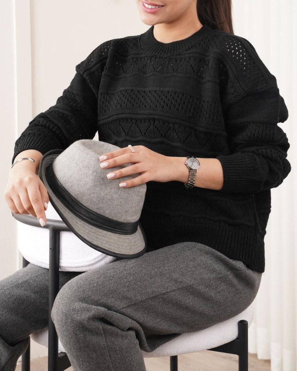 بلوز بافت ژور هفتی هشتی یقه گرد کد1012