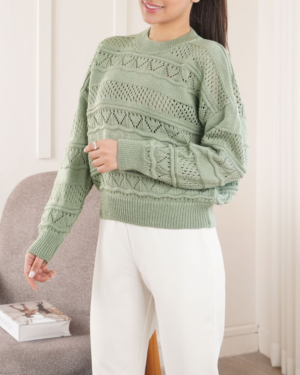 بلوز بافت ژور هفتی هشتی یقه گرد کد1012