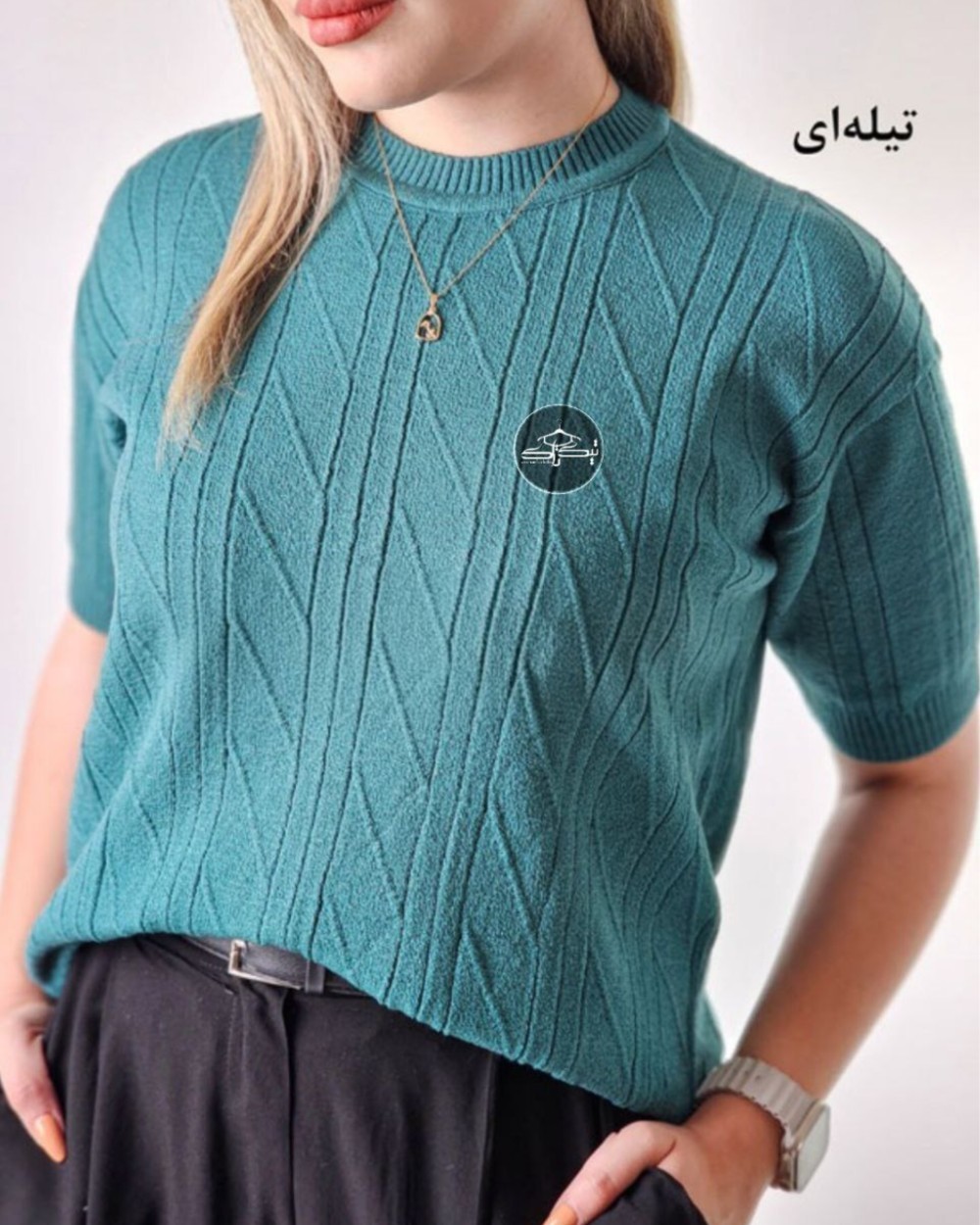 تیشرت بافت آستین کوتاه مورب کد3060