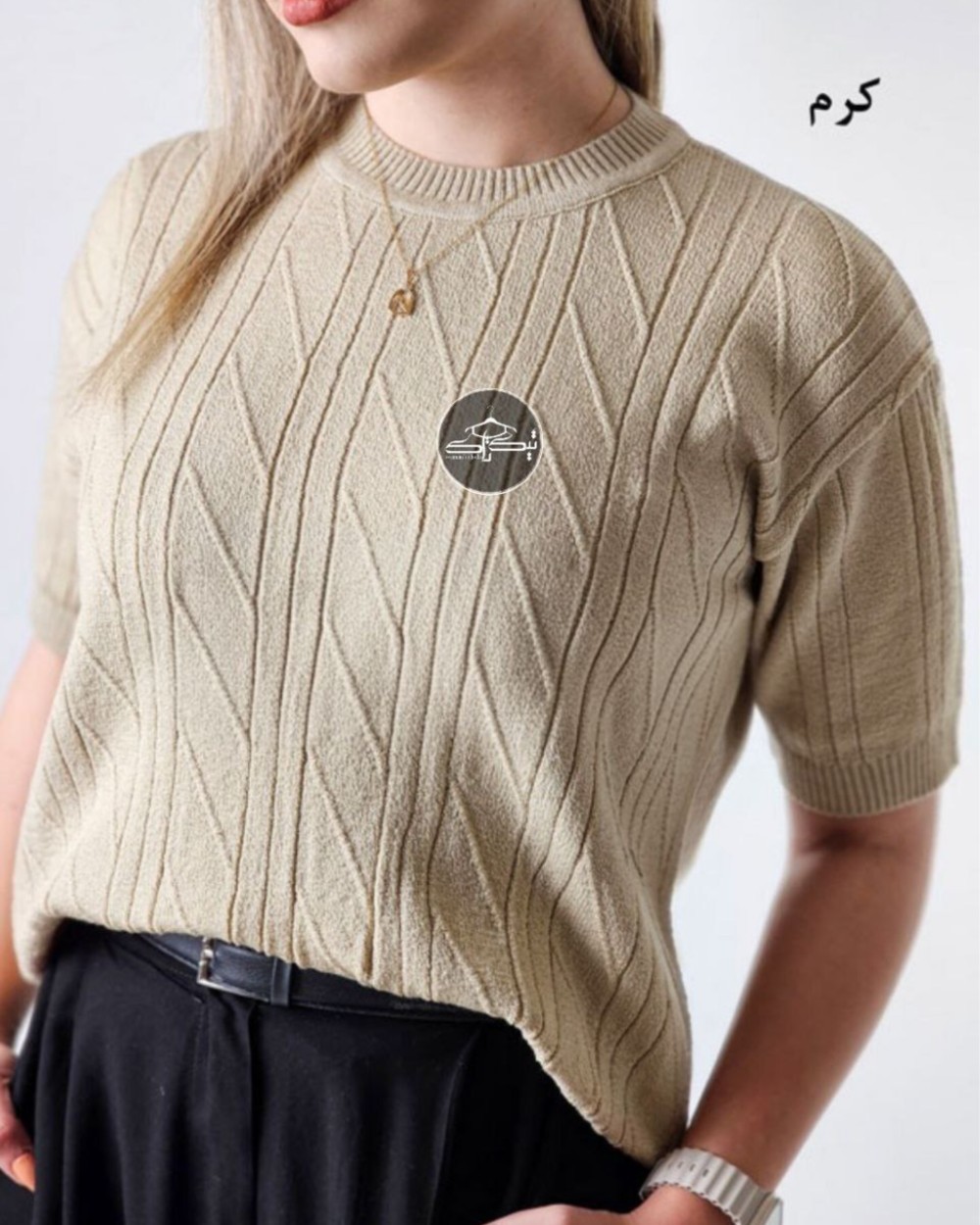 تیشرت بافت آستین کوتاه مورب کد3060