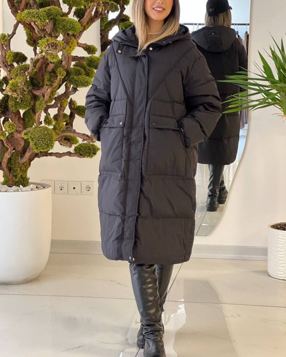 کاپشن بلند جیب لوزی