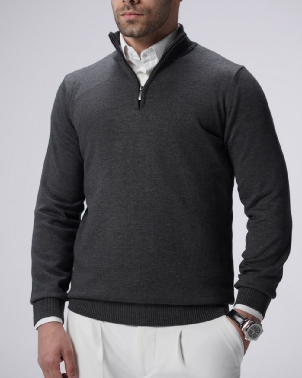 بافت نیم زیپ یقه ایستاده