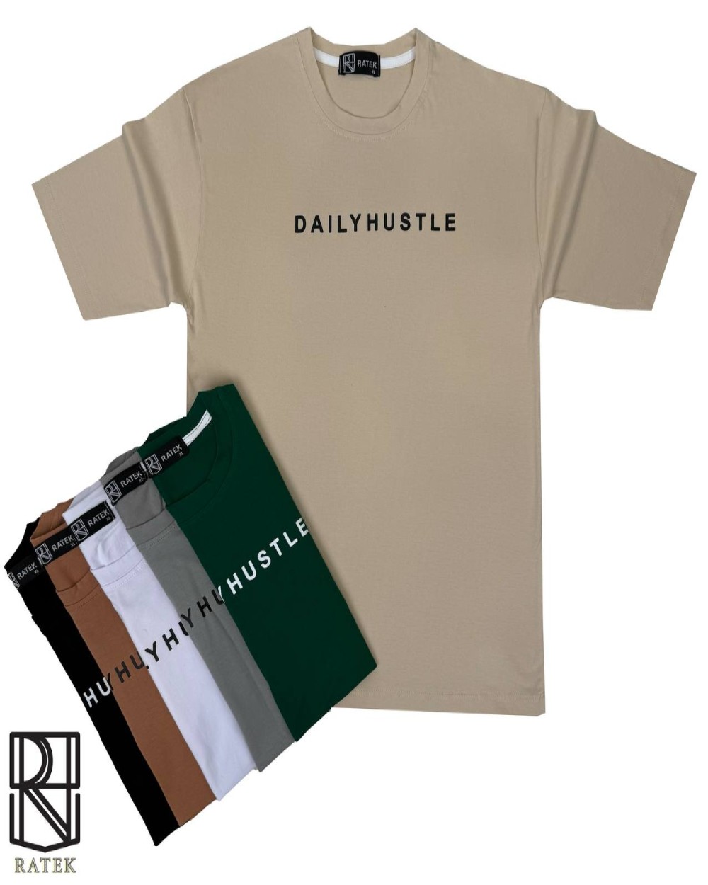 تیشرت باکسی استین سه ربع طرح DAILY HUSTLE